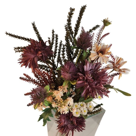 Hand Tied Artificial Flower Bouquet With Burgundy Purple Cream and Green Tones - Picture 13 of 15